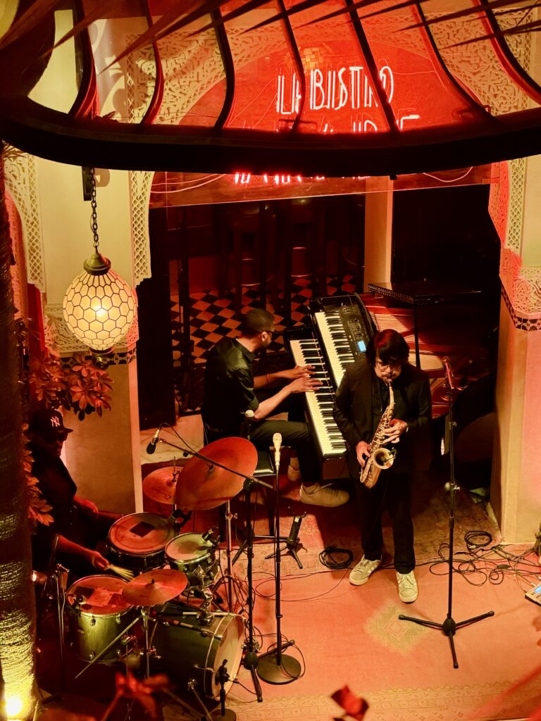 First Time in Marrakech: Chaos, Souks, & a Hidden Riad La Pergola Rooftop Jazz Bar Ensemble