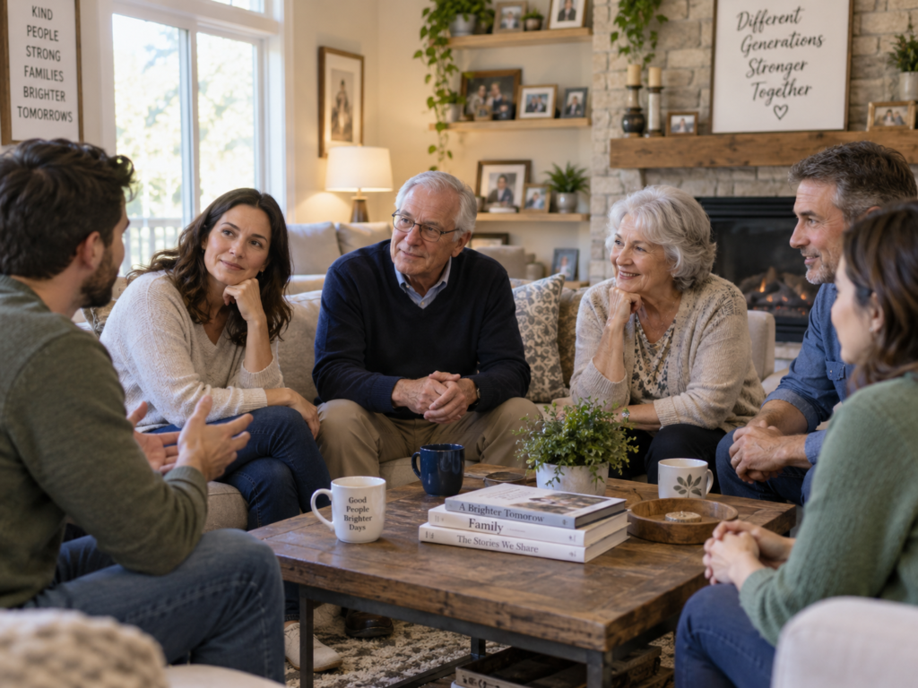 Family talking around a table